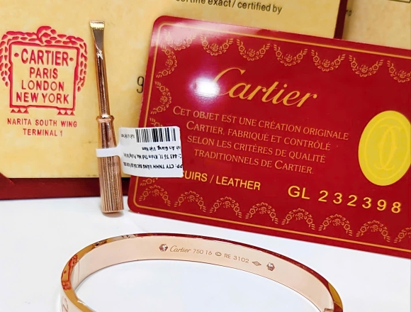 V01112 Vòng Cartier bảng 6li 1vít 1hột (1:1)750 số 16 