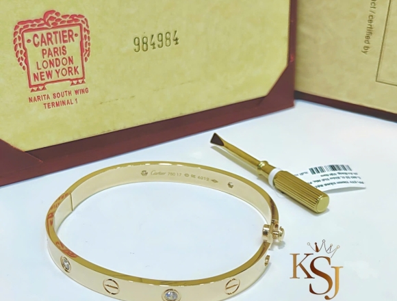 V01059 Vòng Cartier bảng 6li 1vít 1hột "Gold"(1:1)750 số 18