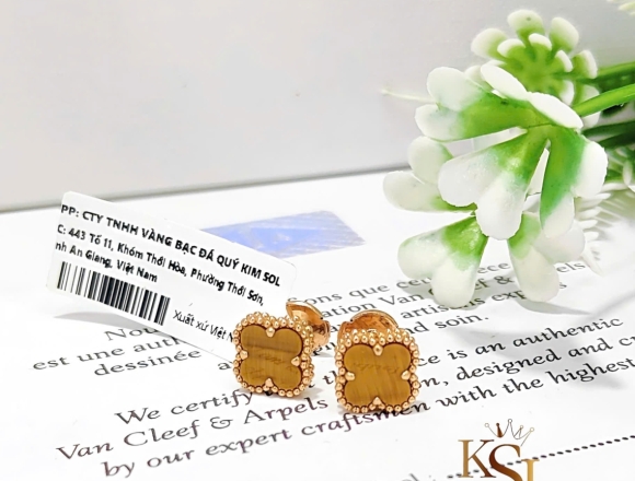 B02315 Bông Tai VCA 9mm vàng hổ phách (1:1)750