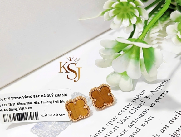 B02315 Bông Tai VCA 9mm vàng hổ phách (1:1)750