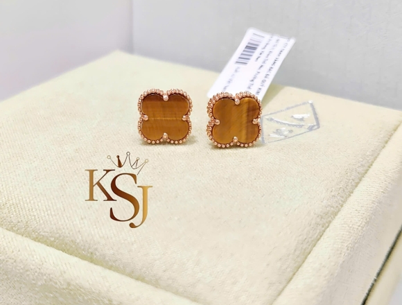 B01316 Bông Tai VCA 12mm vàng hổ phách (1:1)750