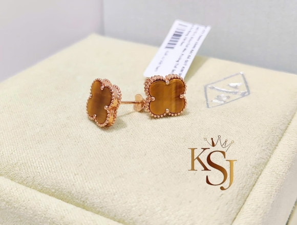 B01316 Bông Tai VCA 12mm vàng hổ phách (1:1)750