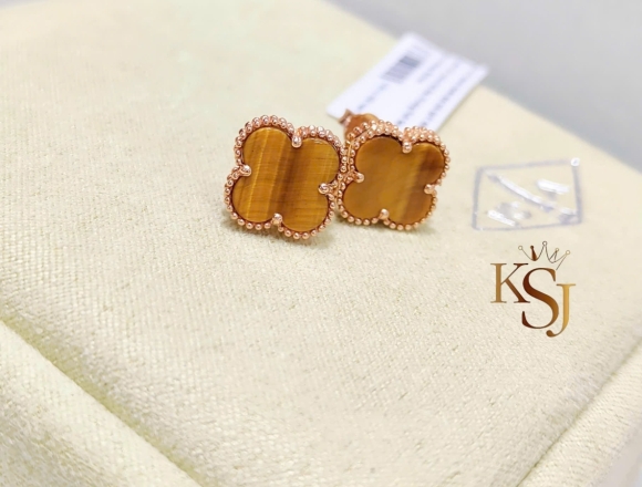 B01316 Bông Tai VCA 12mm vàng hổ phách (1:1)750